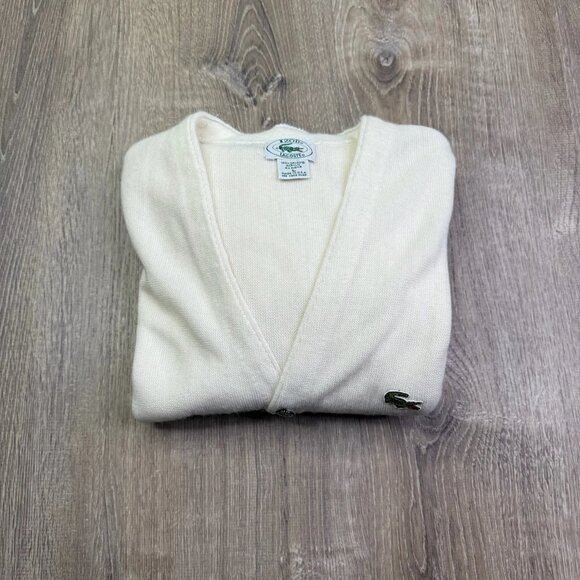 Vintage IZOD Lacoste Mens White Orlon Acrylic USA Made Cardigan Sweater Large - Picture 1 of 11